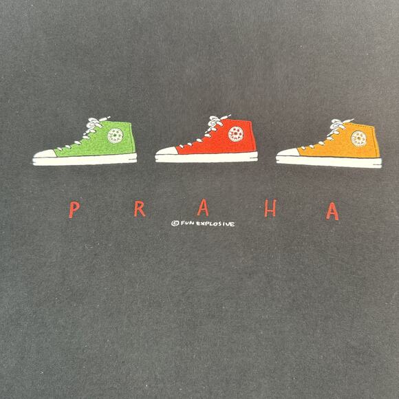 VTG Praha Handmade 90s Converse Sneakers Chuck Taylor Shirt Large Black - Picture 2 of 7